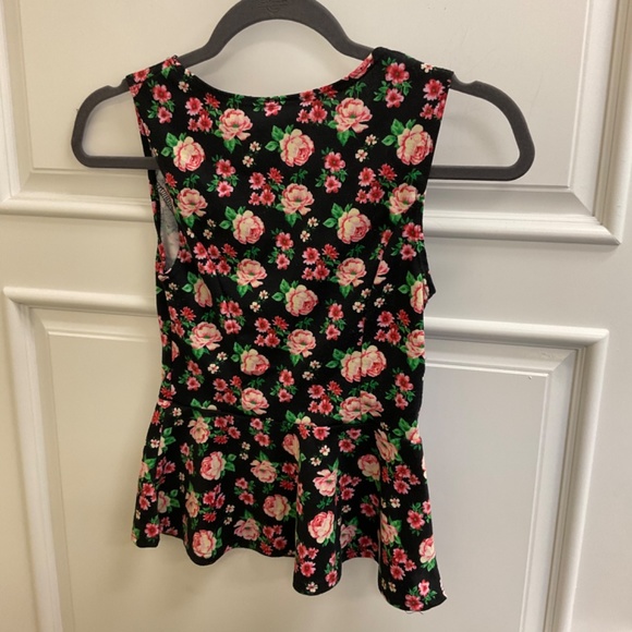 Wet Seal Women Tank Top Peplum Ruffle Size S Black Pink Floral Stretch Colorful - Picture 3 of 10